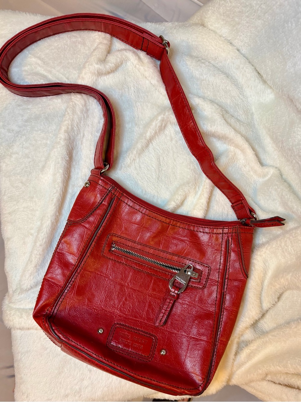 Nine West Red Leather Crossbody Shoulder Bag